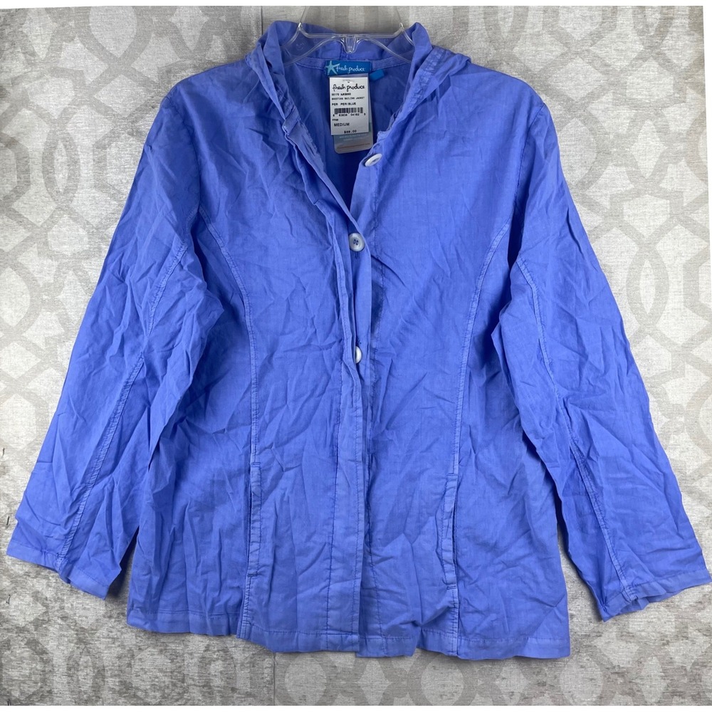 Fresh Produce Sheeting Sailing Jacket Women M Peri Blue New Cotton Hooded 2007
